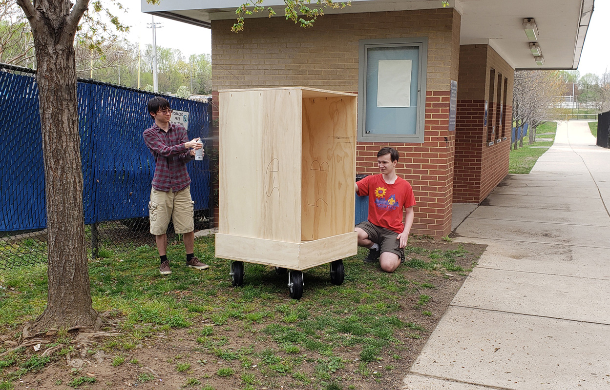 Painting Boxes with the Boy Scouts -- Wide View